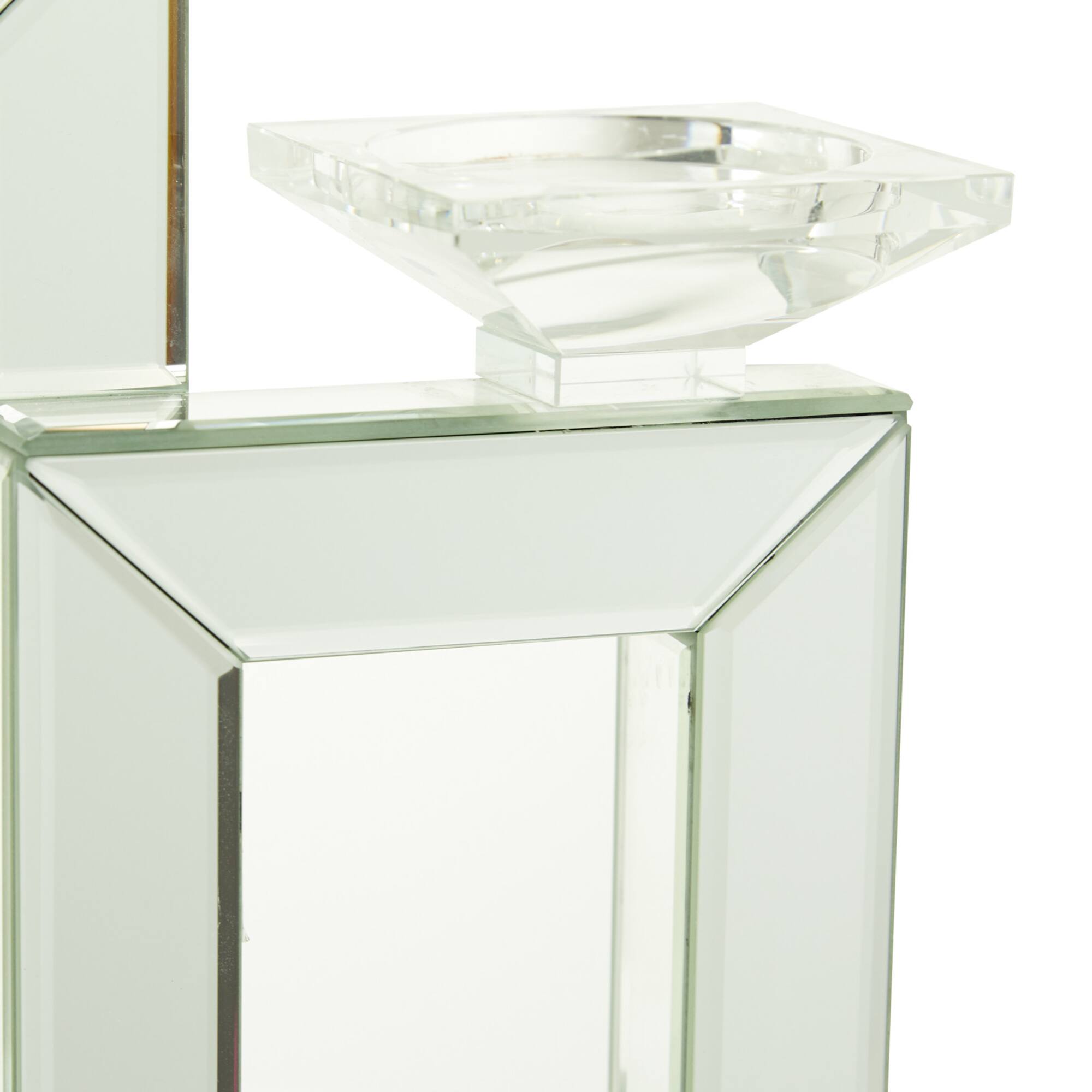 17" Silver Wood Glam Candlestick Holder